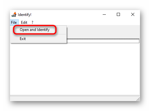 Переход к выбору файла для определения расширения через программу Identify в Windows 10