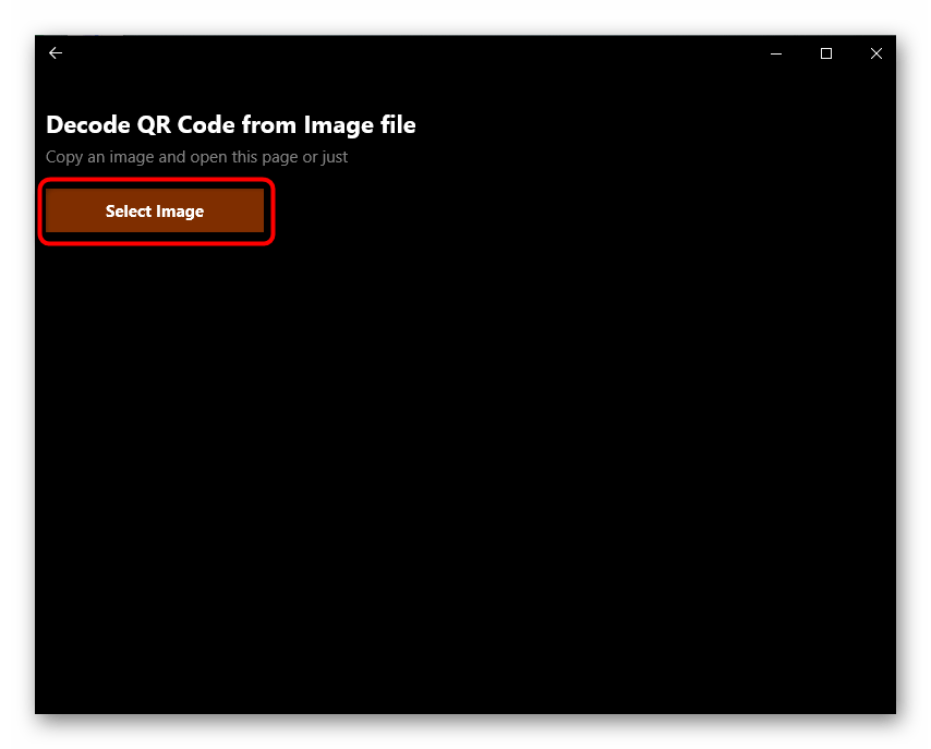 Выбор изображения для сканирования кода через QR Code for Windows 10 в Windows 10