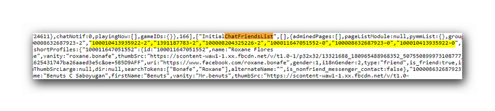 Идентификаторы пользователей в исходном коде страницы профиля Facebook