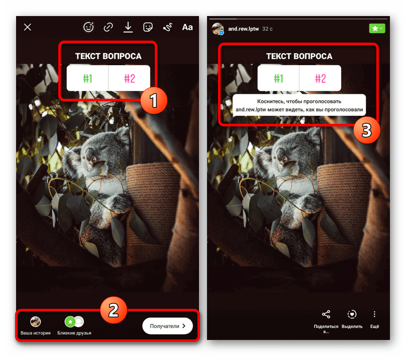 Пример опубликованного опроса в мобильном приложении Instagram