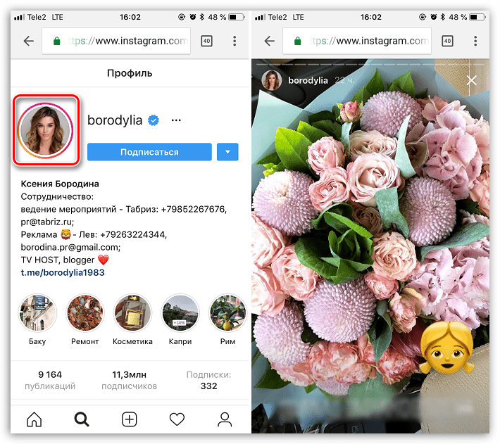 Создание скриншота Истории в веб-версии Instagram