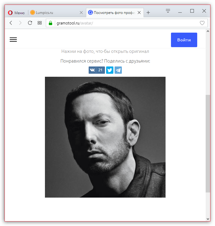 Просмотр аватара пользователя в онлайн-сервисе Gramotool