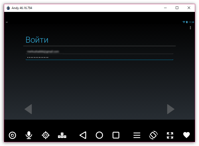 Вход в аккаунт Google в эмуляторе Andy