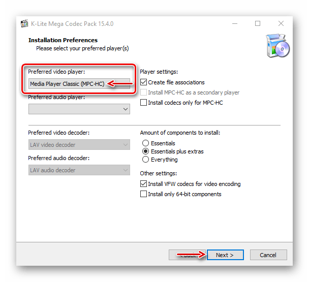 Выбор проигрывателя K-Lite Codec Pack
