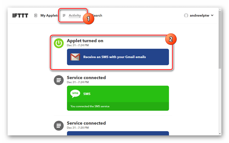 Успешное подключение СМС оповещений на сайте IFTTT