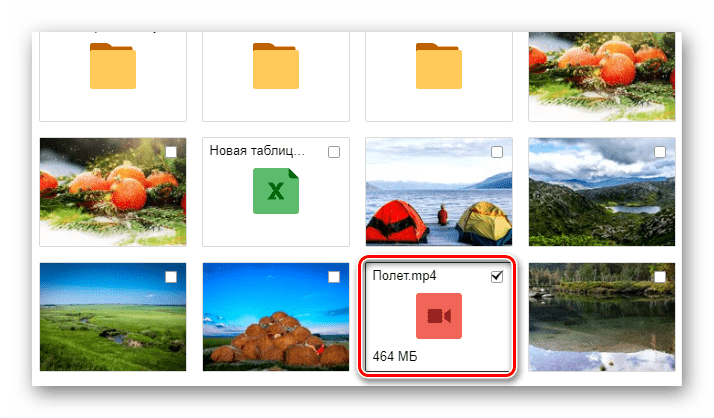 Процесс выбора видеоролика из Облака на сайте сервиса Mail.ru Почта