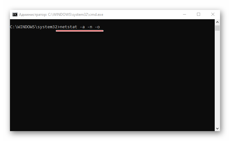 Запуск команды netstat с дополнительными параметрами