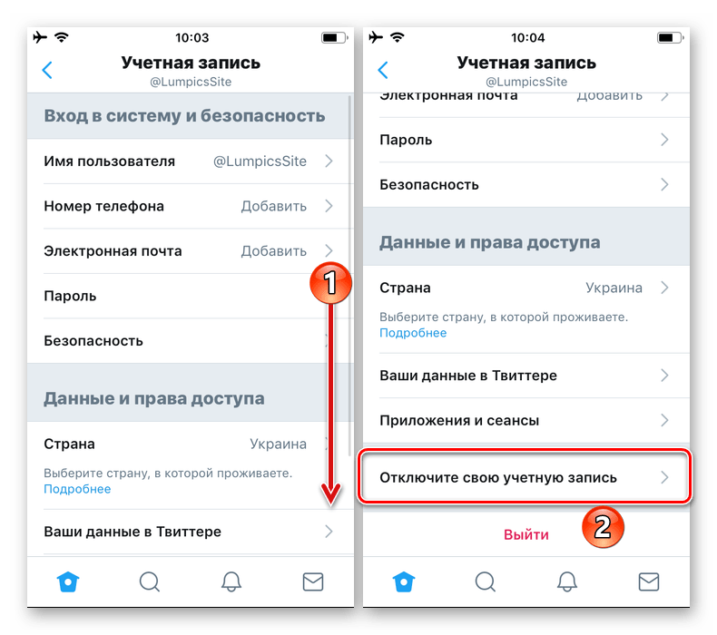 Отключите свою учетную запись в приложении Twitter для iPhone