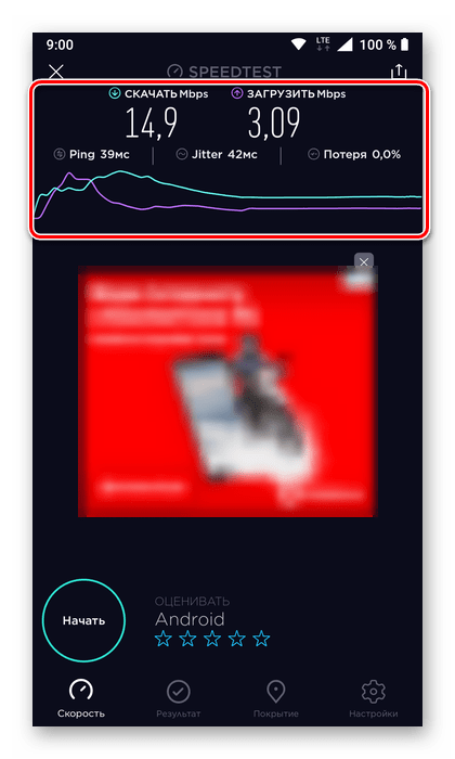 Результаты проверки скорости интернет-соединения с помощью приложения Speedtest.net на телефоны с Android и iOS