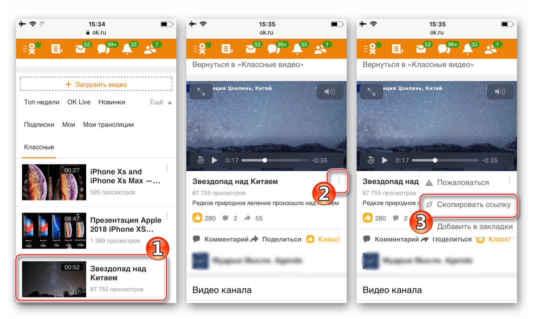 Одноклассники на Iphone копирование ссылки на видео при доступе к соцсети через браузер
