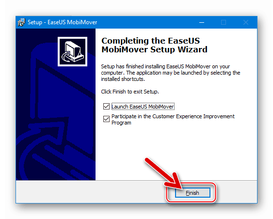 EaseUS MobiMover Free финишное окно установщика программы