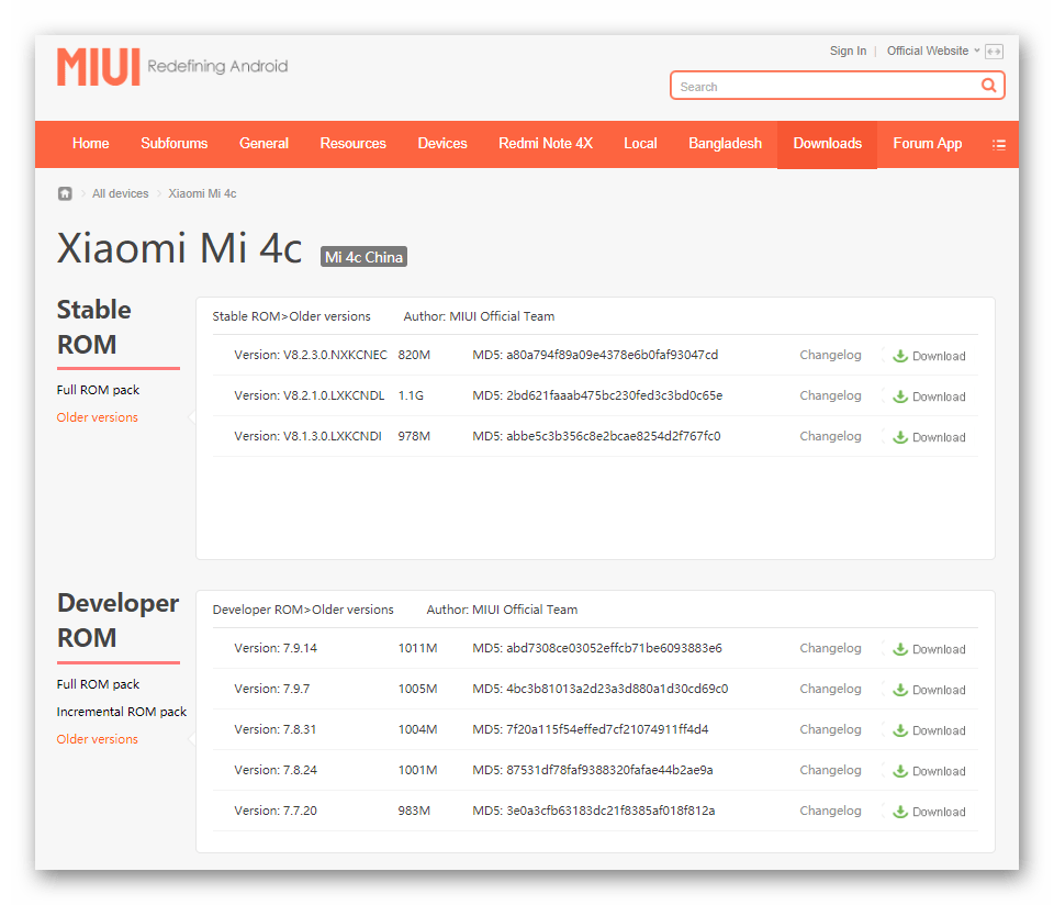 Xiaomi Mi4c загрузка прошивок с официального сайта