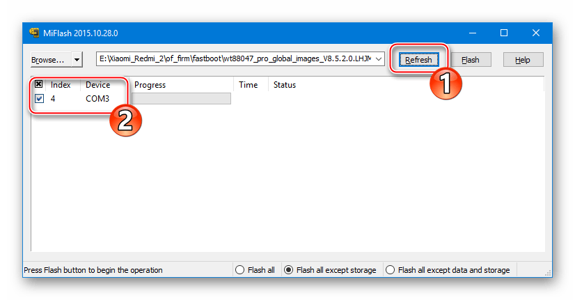 Xiaomi Redmi 2 определяется в МиФлеш как COM-порт