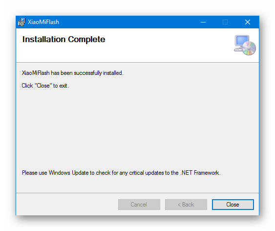 Xiaomi MiFlash установка завершена