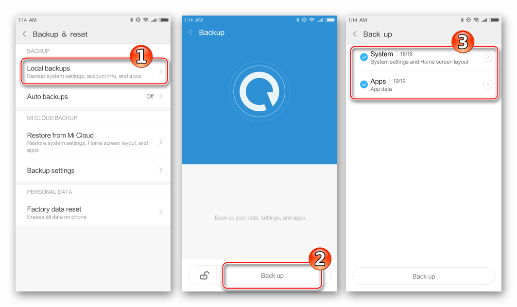 Xiaomi Redmi Note 3 создание локального бэкапа средствами MIUI перед прошивкой