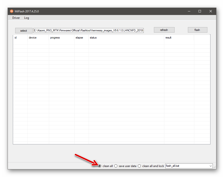 Xiaomi Redmi Note 3 MTK MiFlash выбор режима прошивки clean all