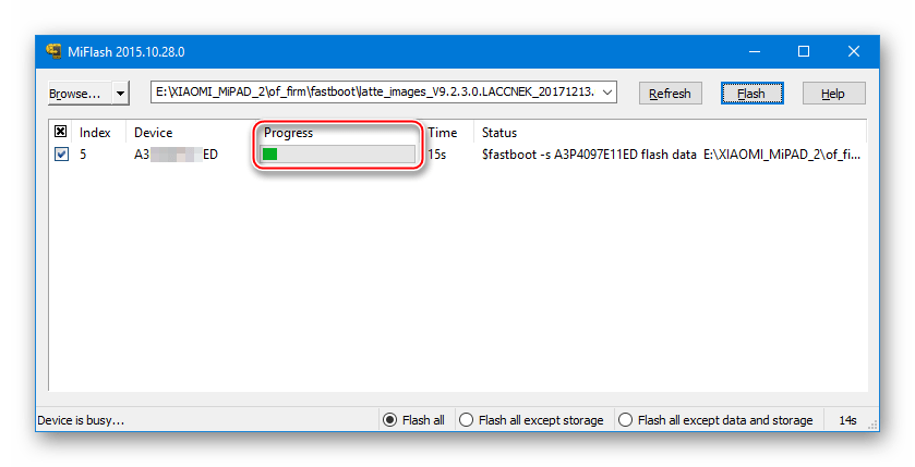 Xiaomi MiPad 2 процесс прошивки через MiFlash