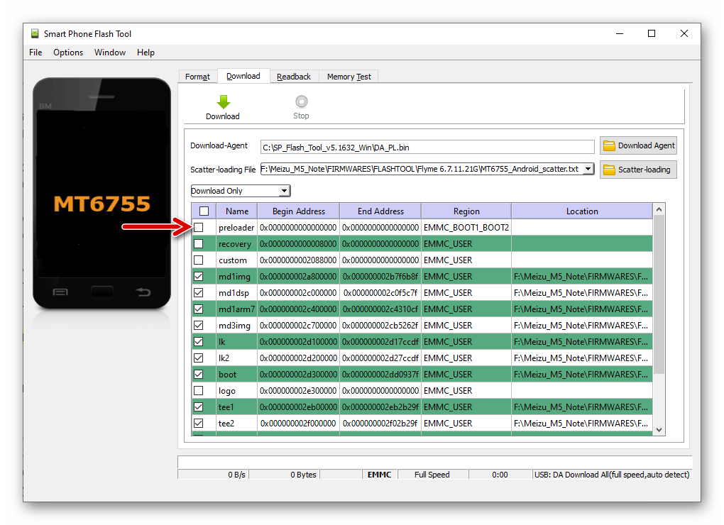 Meizu M5 Note SP Flash Tool прошивка смартфона через программу без прелоадера