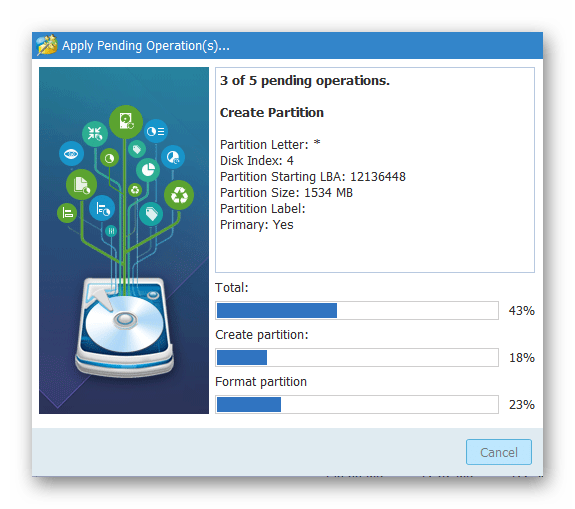 Samsung Wave GT-S8500 MiniTool Partition Wizard прогресс создания разделов