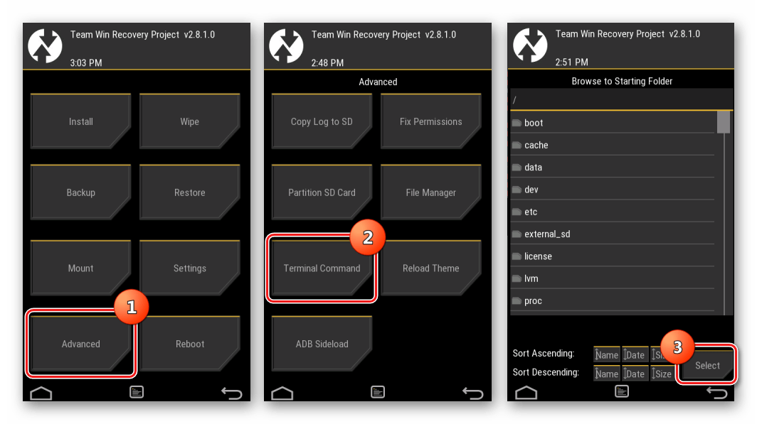 Samsung Wave GT-S8500 TWRP Advahced - Terminal Command - Select