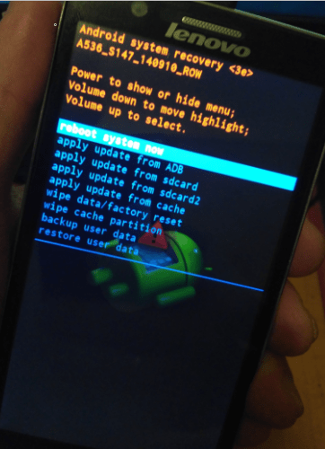 Lenovo A536 пункты меню заводского рекавери