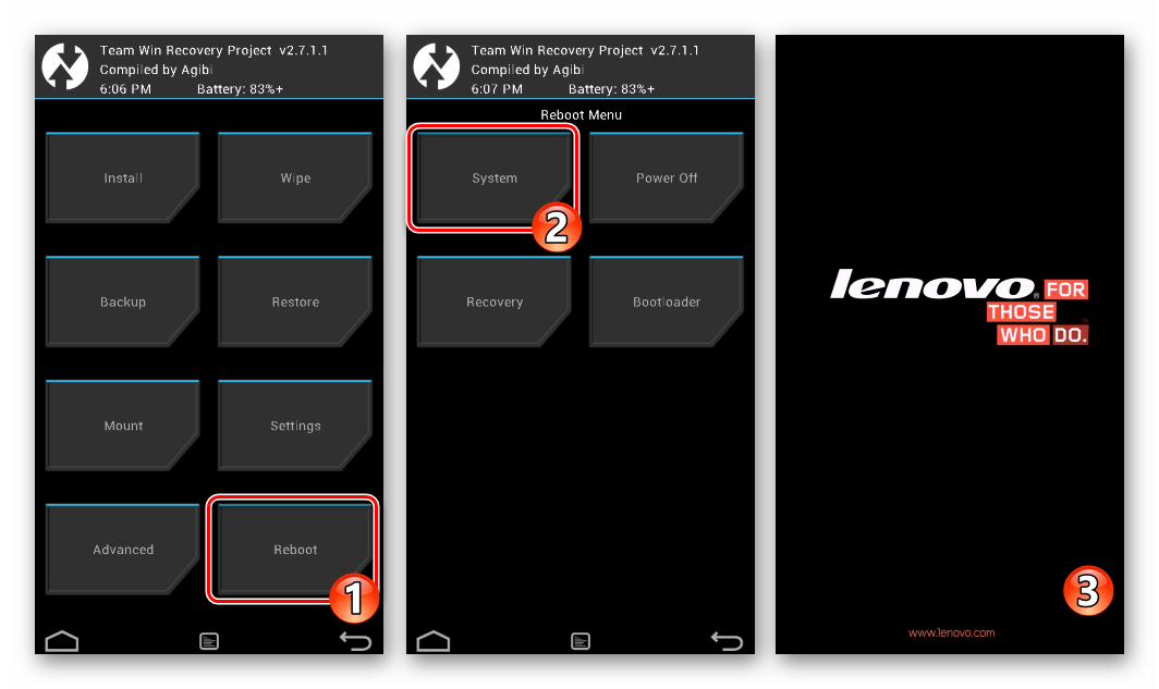 Lenovo A850 перезагрузка в Андроид из кастомного рекавери TWRP