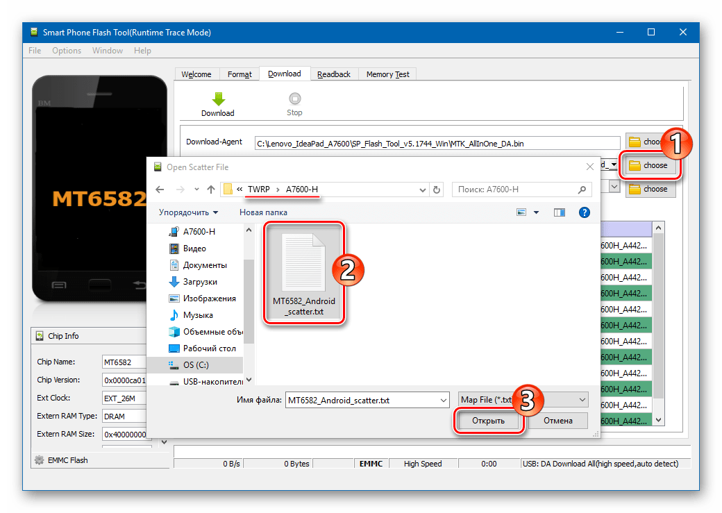 Lenovo IdeaPad A7600 инсталляция TWRP загрузка скаттер-файла от оф.прошивки