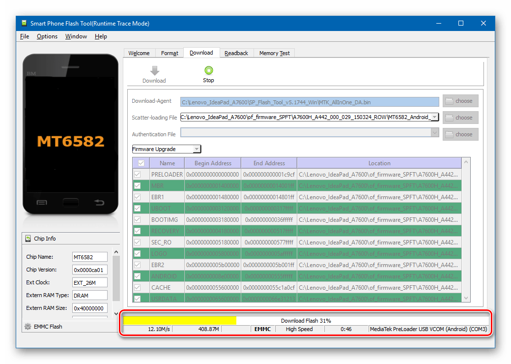 Lenovo IdeaPad A7600 SP Flash Tool установка прошивки