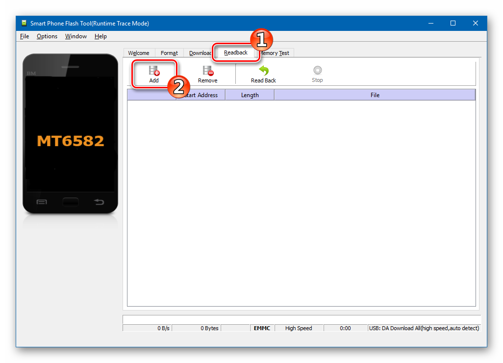 Lenovo IdeaPad A7600 бэкап через SP Flash Tool вкладка Readback, кнопка Add