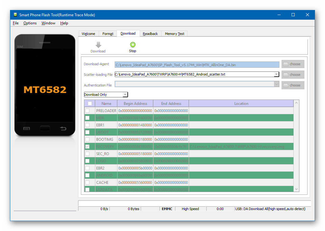 Lenovo IdeaPad A7600 подключение планшета для установки TWRP с помощью ФлешТул