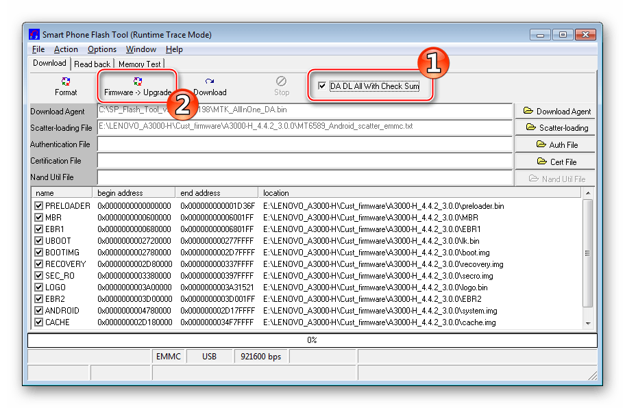 Lenovo IdeaTab A3000-H начало установки кастома через Flash Tool