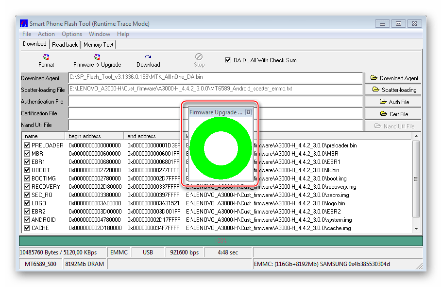 Lenovo IdeaTab A3000-H FlashTool инсталляция кастома завершена