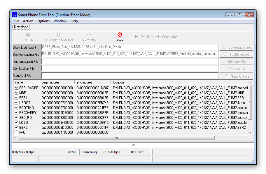 Lenovo IdeaTab A3000-H Flash Tool ожидание подключения устройства