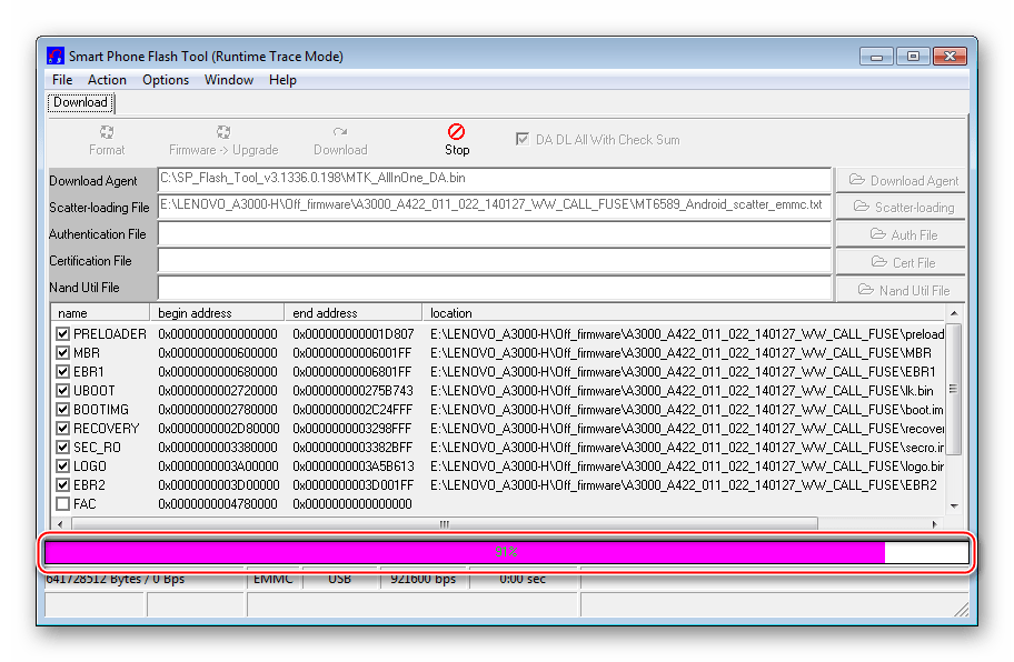 Lenovo IdeaTab A3000-H Проверка контрольных сумм в Flash Tool