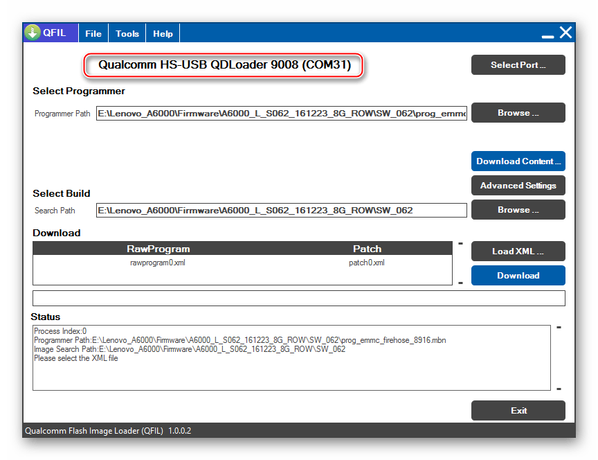 Lenovo A6000 Прошивка через QFIL смартфон определился как «Qualcomm HS-USB QDLoader 9008 (COM_XX)»