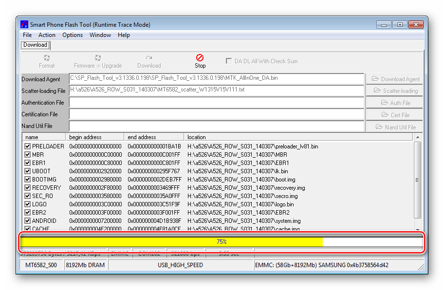 Lenovo A526 SP Flashtool процесс прошивки