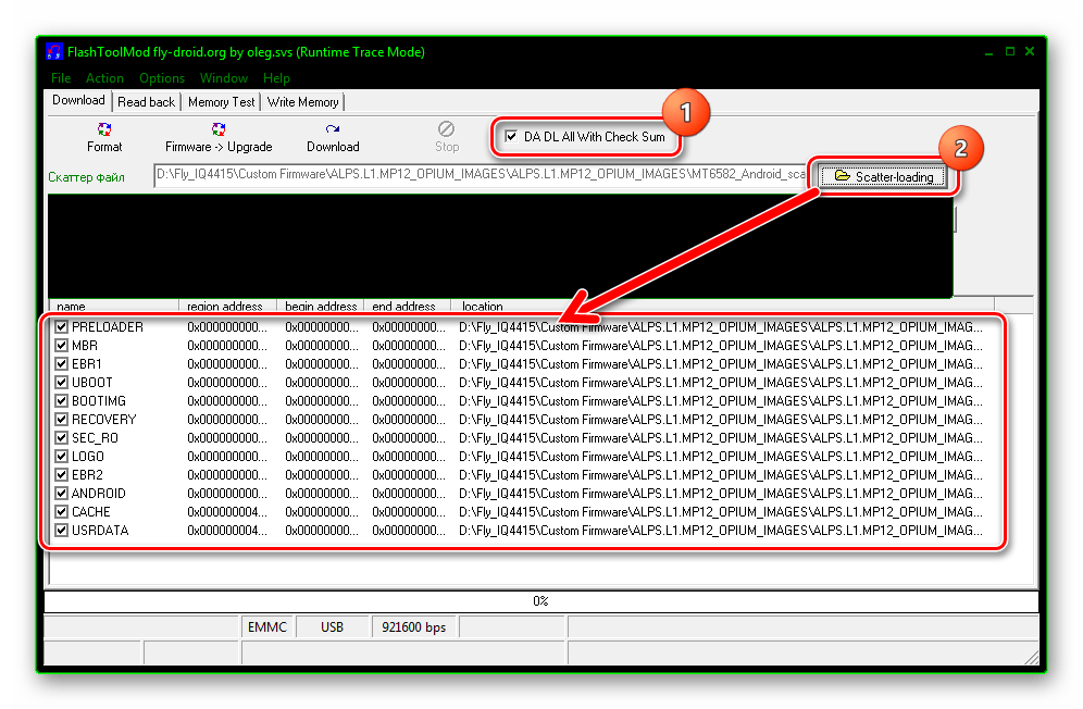 Fly IQ4415 Era Style 3 FlashToolMod прошивка Андроид 5,1 загрузка скаттер-файла