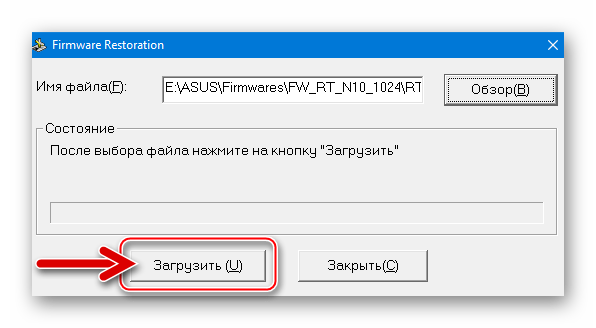 ASUS RT-N10 Firmware Restoration начало восстановления микропрограммы маршрутизатора