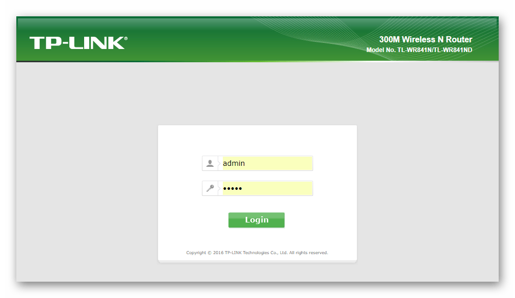 TP-Link TL-WR841N сброс настроек выполнен, авторизация в админке