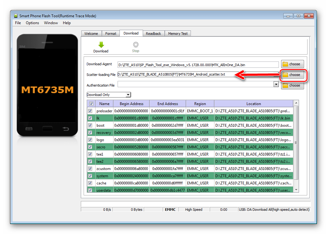 ZTE Blade A510 Прошивка TWRP через FlashTool scatter