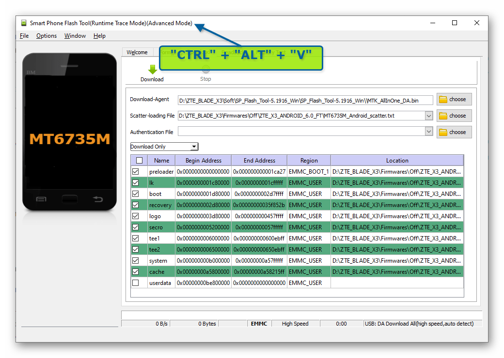 ZTE Blade X3 SP Flash Tool переключение программы в режим работы Для профессионалов