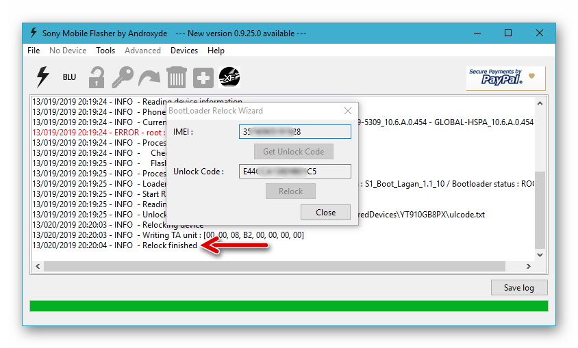 Sony Xperia Z Flashtool блокировка загрузчика завершена, перезагрузка смартфона