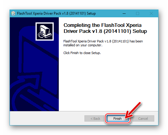 Sony Xperia Z Завершающее окно FlashTool Xperia DriverPack Setup - установка драйверов завершена