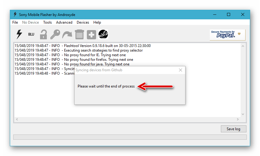 Sony Xperia Z Flashtool запуск средства - инициализация - окно Please wait until the end of process
