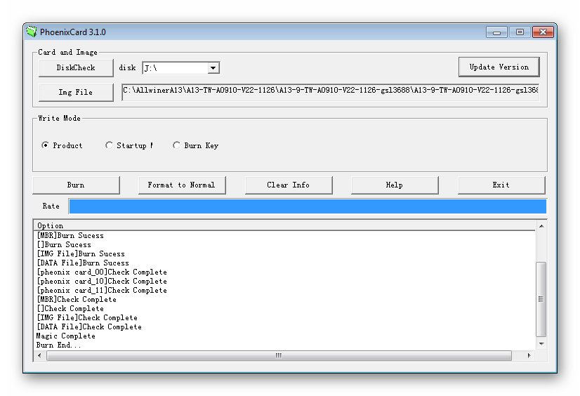 Allwiner A13 PhoenixCard создание карты для прошивки завершено