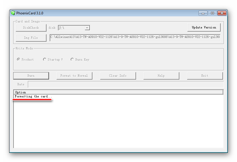 Allwiner A13 PhoenixCard форматирование карты
