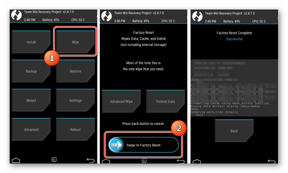 Asus ZE551ML TWRP wipe cache Data