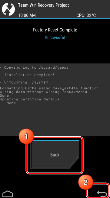 TWRP Wipe завершено