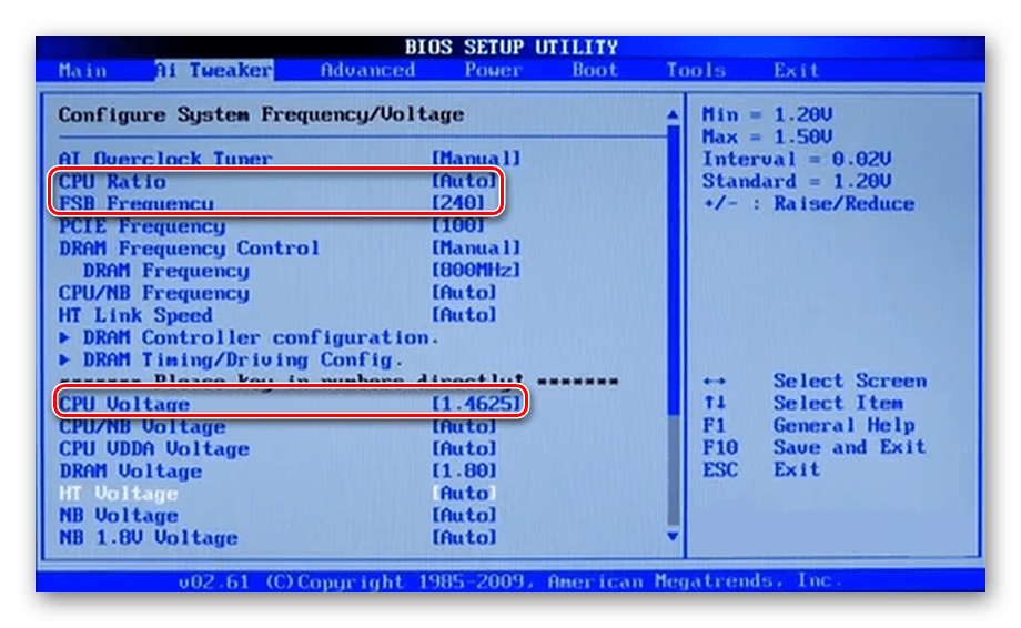 Строки, которые нужно изменять для разгона компьютера в BIOS