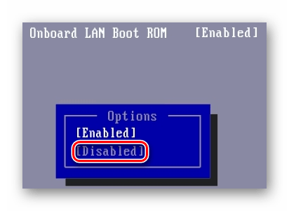 Смена настройки OnBoard LAN Boot ROM в BIOS